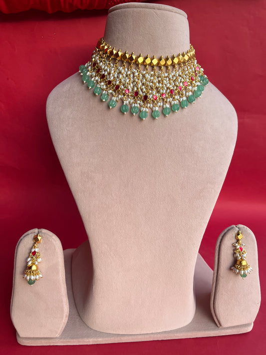 Jalar Red Chand Necklace Set VNN114