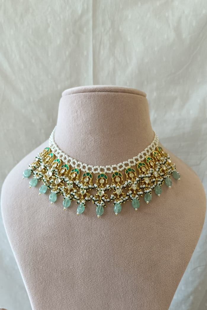 Jalar Green Chand Necklace Set- VNN123