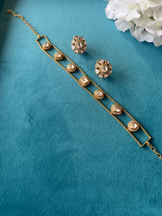 Gold Chain Polki Chokar set VNN167