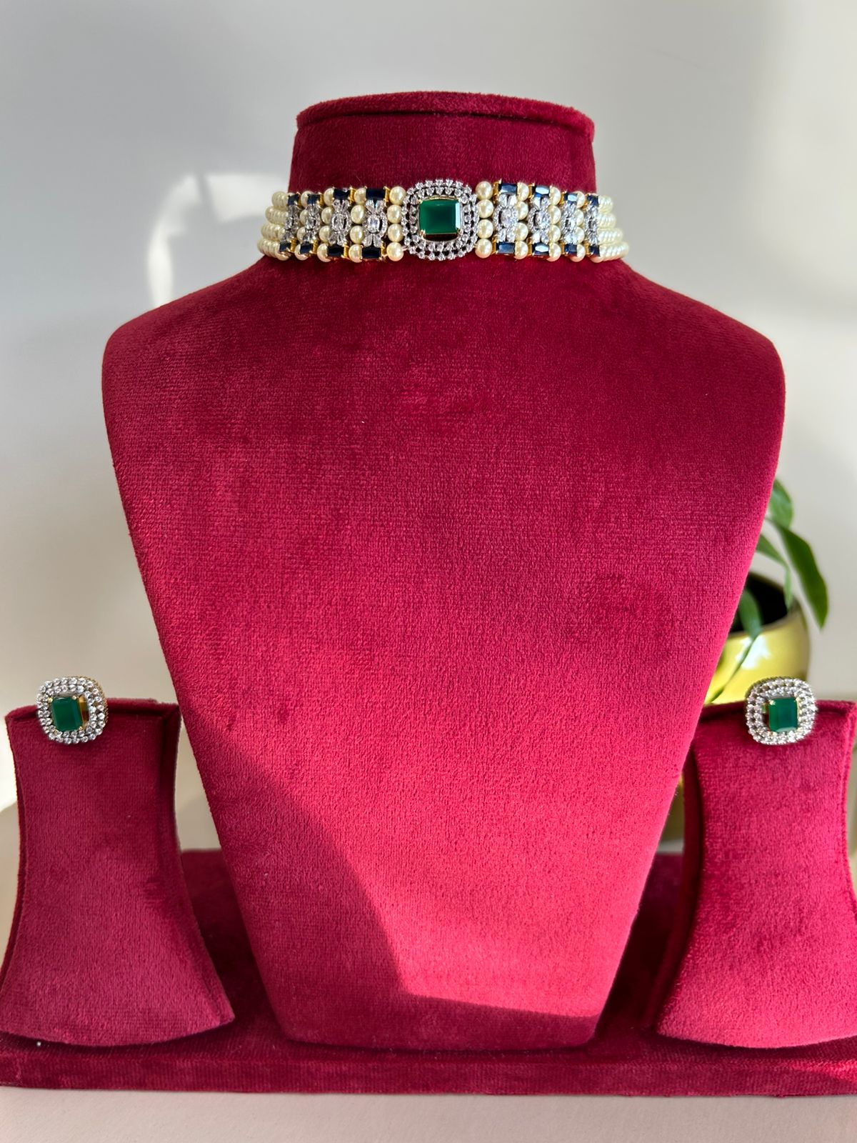 Real Pearl Green Blue Chokar Set VNN195