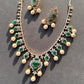 Green Stone Real Pearl Necklace Set -VNN198