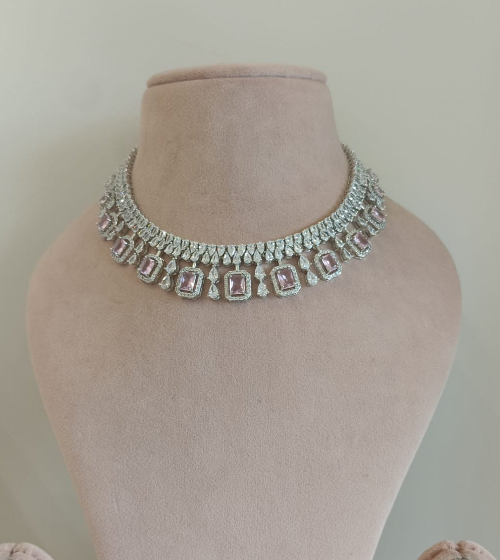 Light Pink Diamond Necklace Set- VNN205