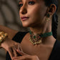 Multi Peacock White Jadau Green Stone Necklace Set VNN288
