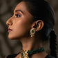 Multi Peacock White Jadau Green Stone Necklace Set VNN288