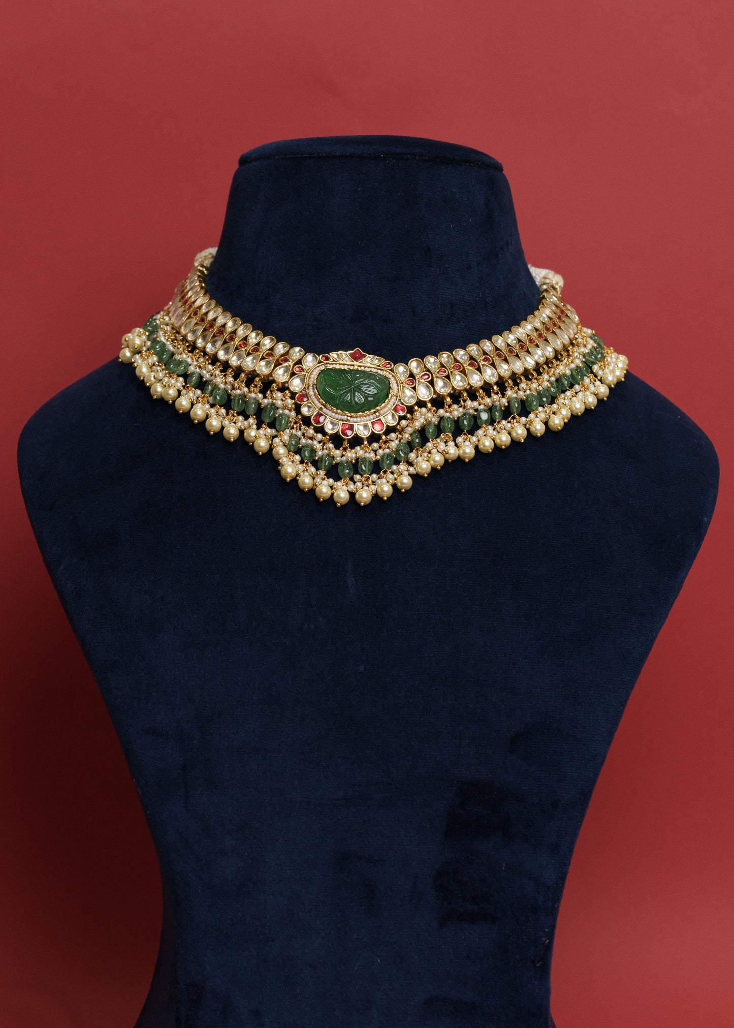 Green Stone Multi Jadau Necklace Set VNN294