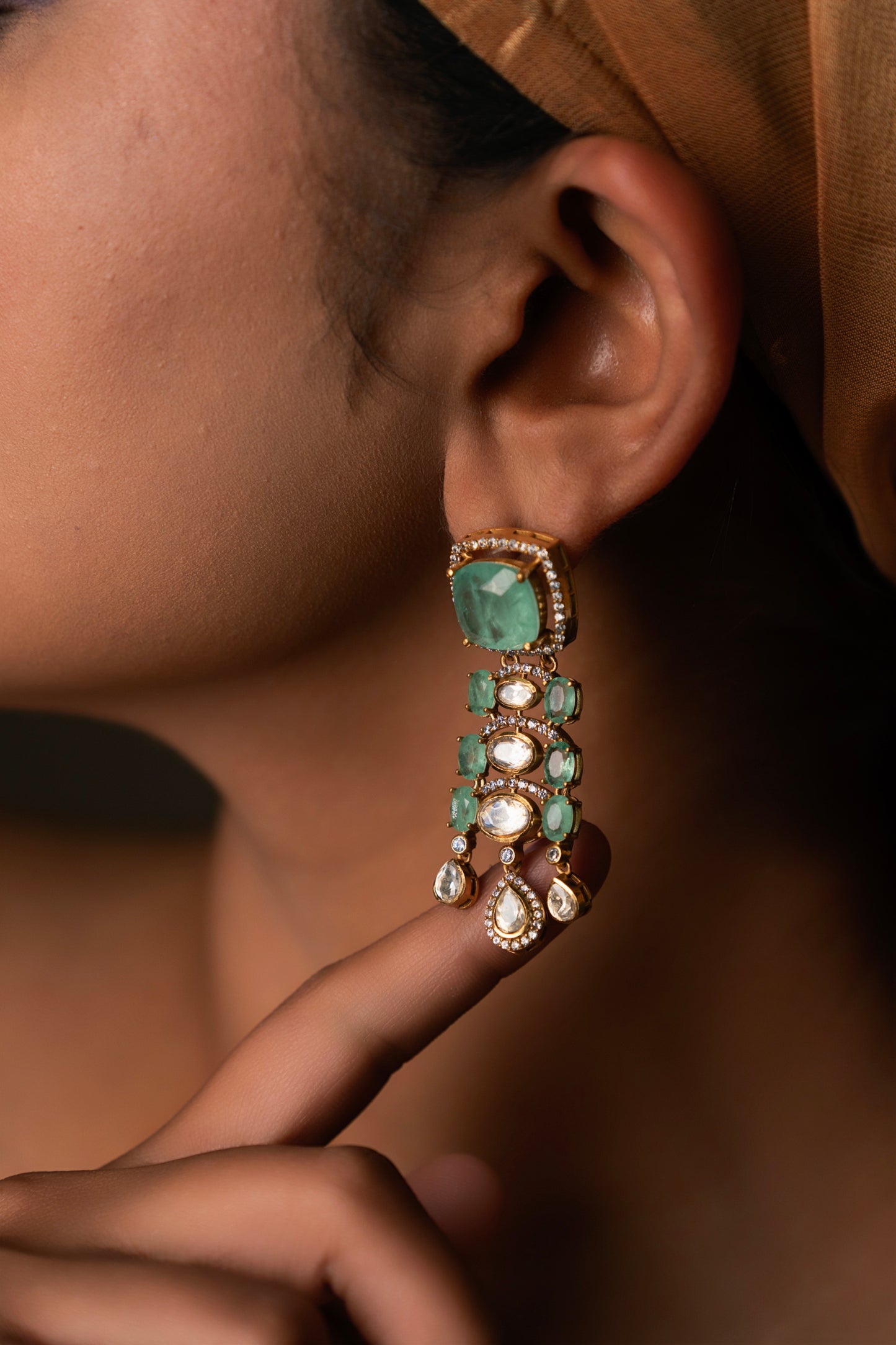 Green Stone Bridal Polki Set VNN311