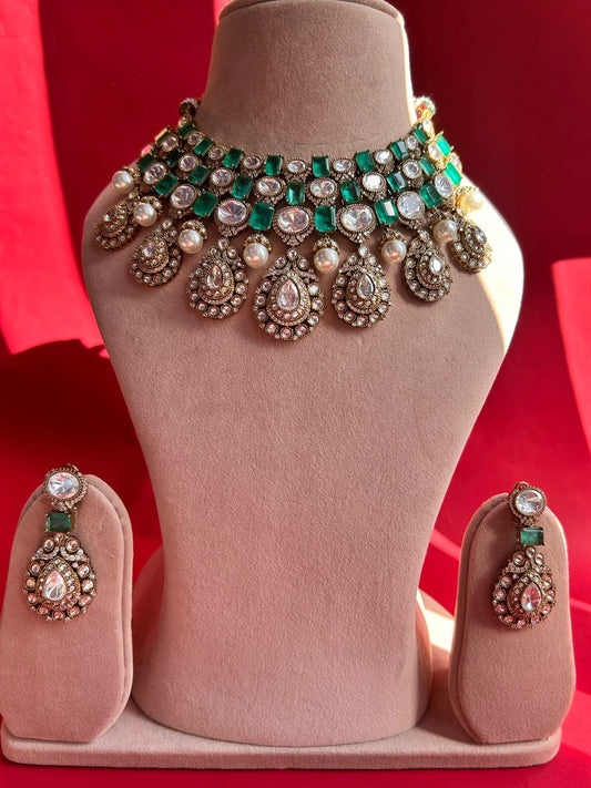Green Stone Polki Bridal Set VNN312