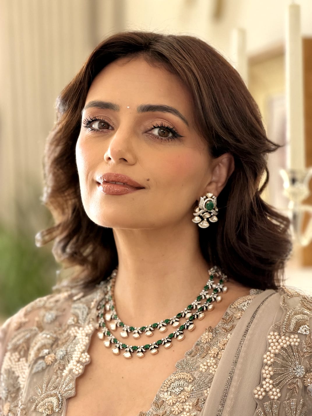 Double Layered Green Polki Set VNN327