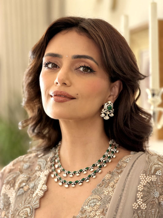 Double Layered Green Polki Set VNN327
