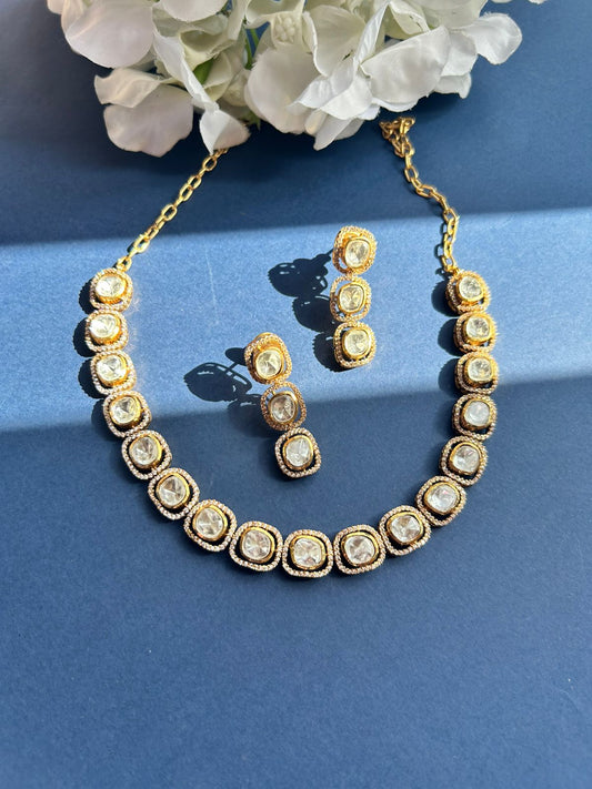 Single Line Polki Necklace Set VNN399