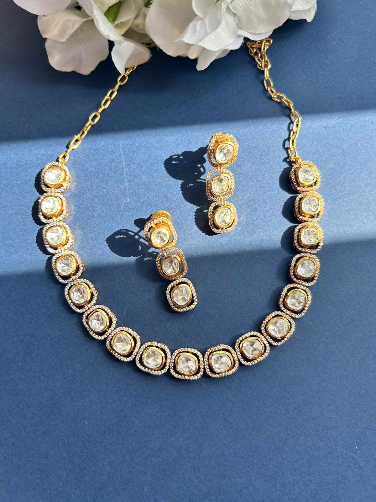 Single Line Polki Necklace Set VNN399
