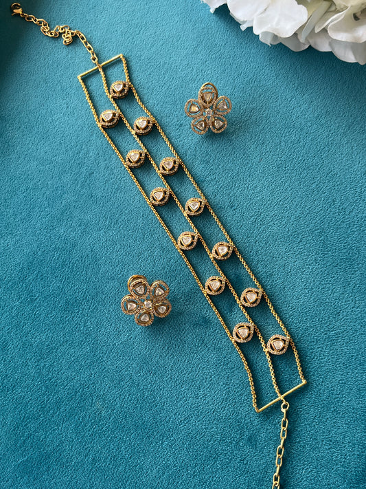 White Polki Gold Chain Chokar Set VNN409