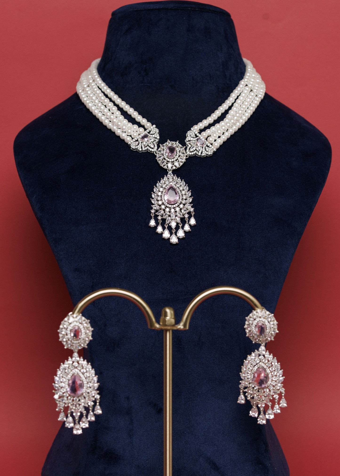 Pink Diamond Pearl Neacklace Set VNN420