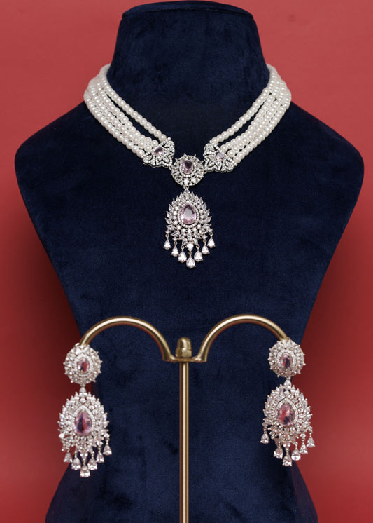 Pink Diamond Pearl Neacklace Set VNN420