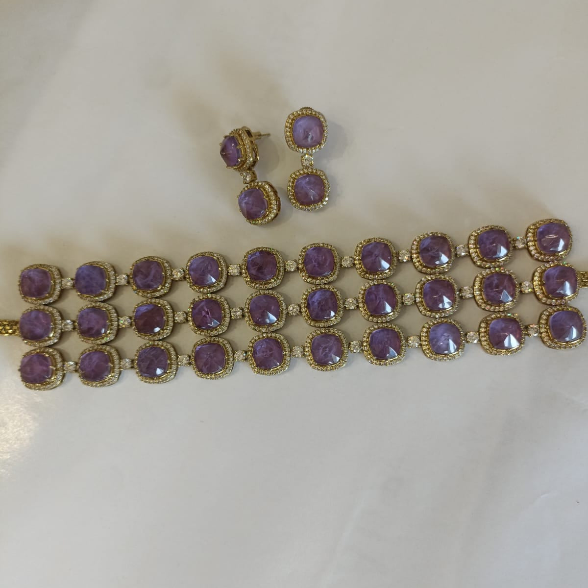Purple Stone Polki Diamond Necklace Set- VNN421