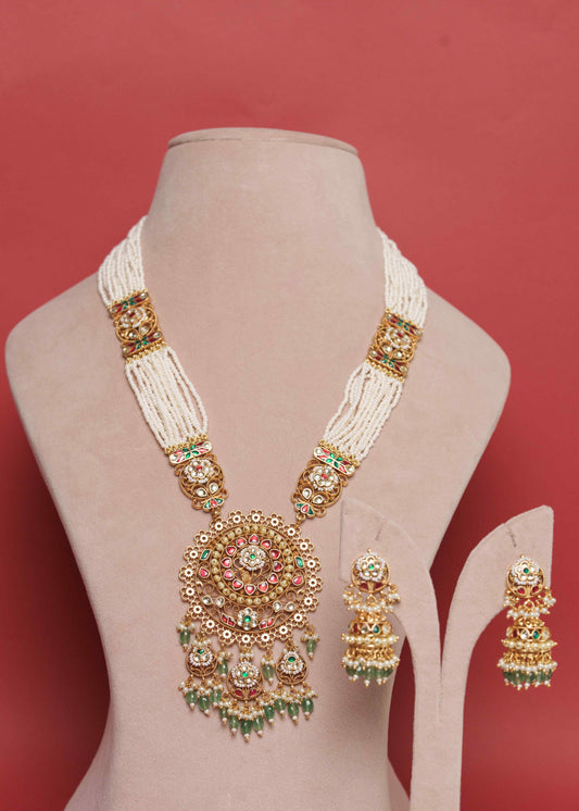 Heritage Round Jadau Pendant Long Pearl Set VNN448