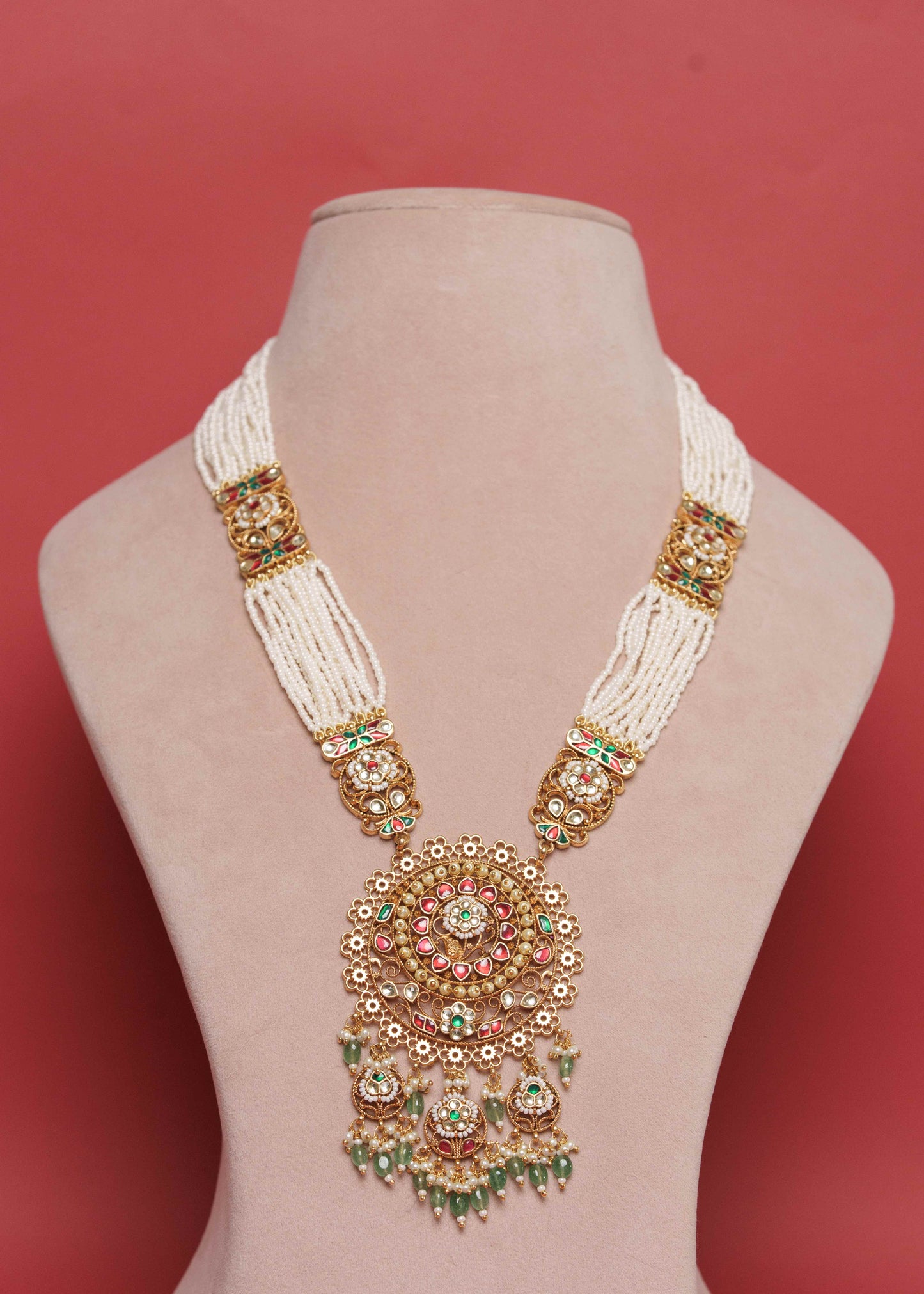 Heritage Round Jadau Pendant Long Pearl Set VNN448