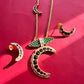Blue Firoza Half Moon Pendant Chain Set VNN452