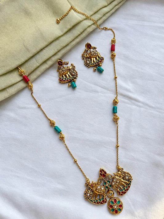 Firoza Elephant Pendant Chain Set VNN453