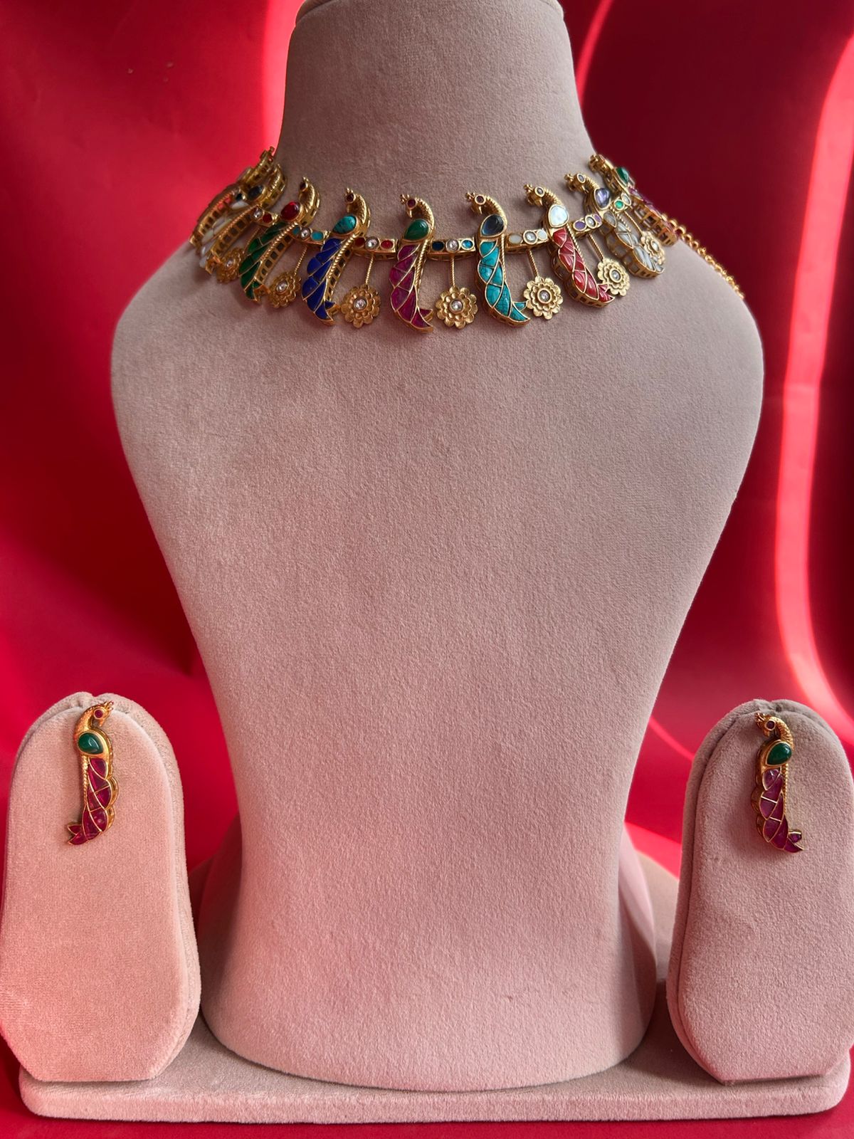 Navratna Peacock Necklace Set VNN454