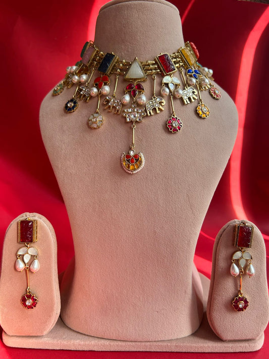 Navratna Heavy Necklace Set VNN456
