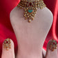 Motif Carving Stone Gold Plate Necklace Set VNN463