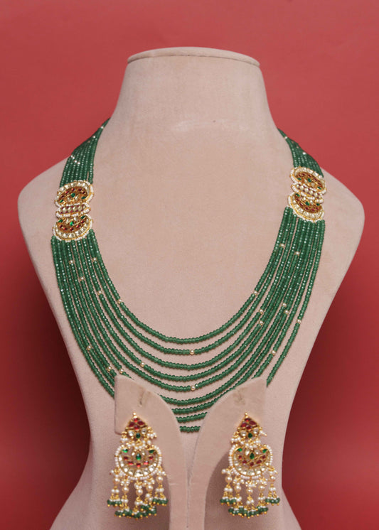 Green White Beads Multi Jadau Mala Set VNN470