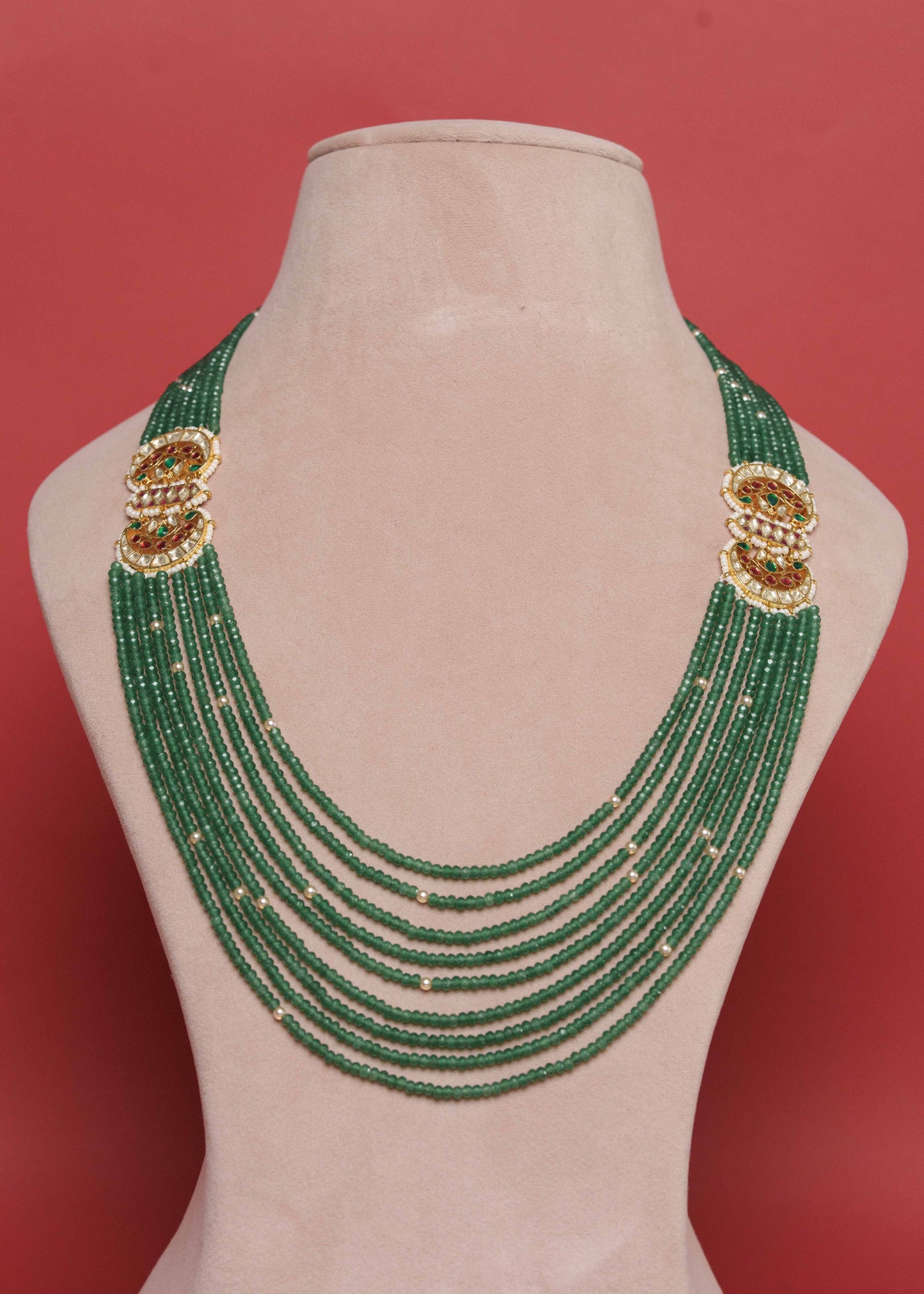 Green White Beads Multi Jadau Mala Set VNN470