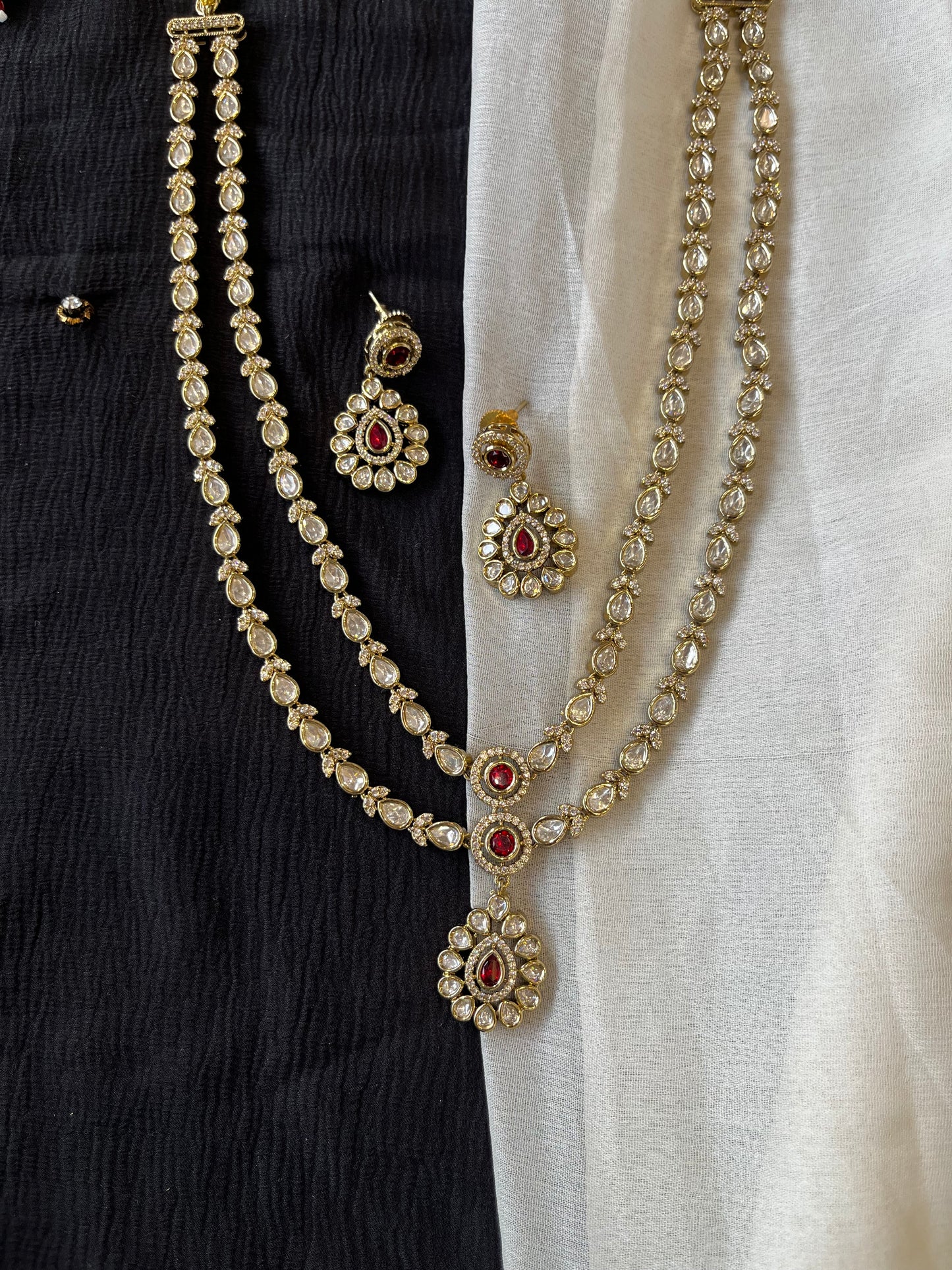 Victorian Polki Red Pendant Set VNN473