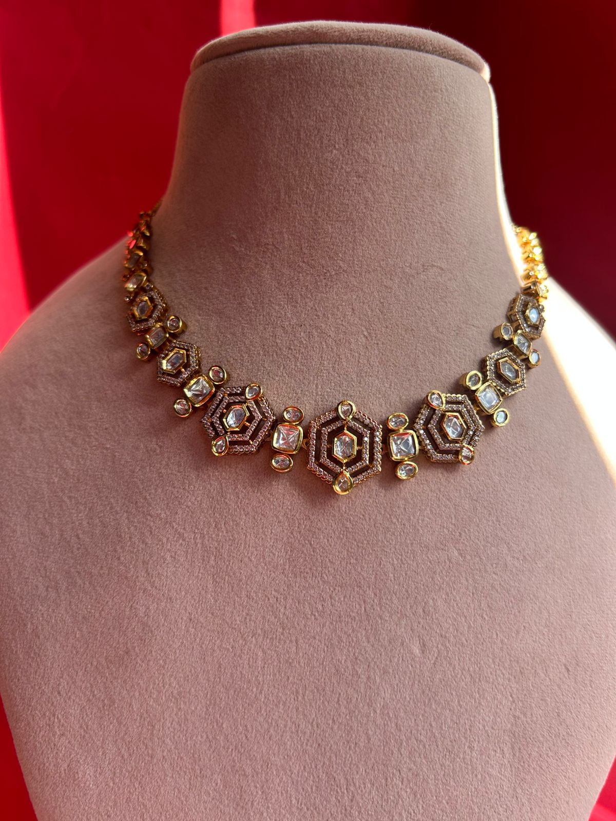Octagon White Polki Necklace Set VNN482