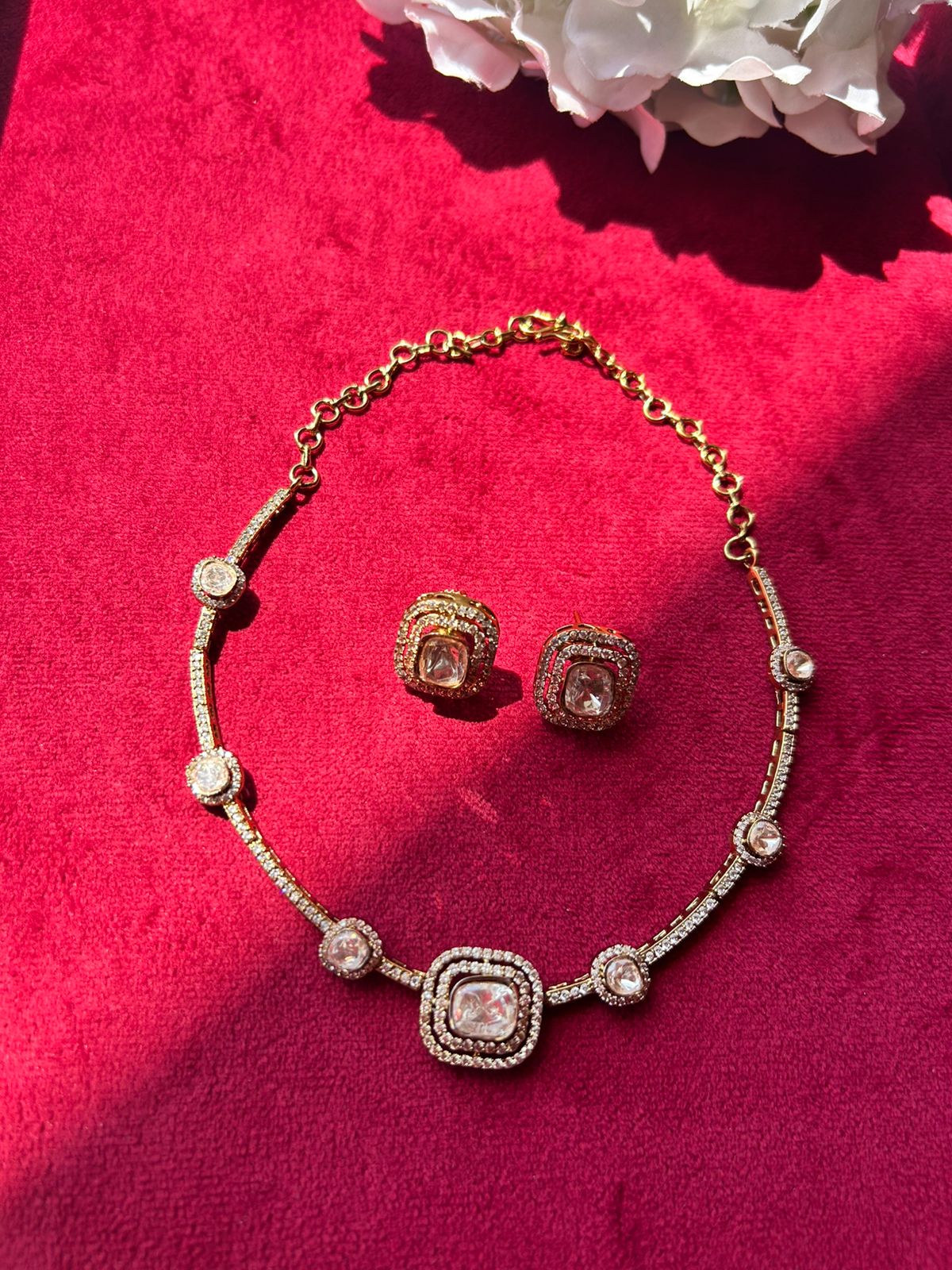 Victorian Yellow Polki Necklace Set VNN484