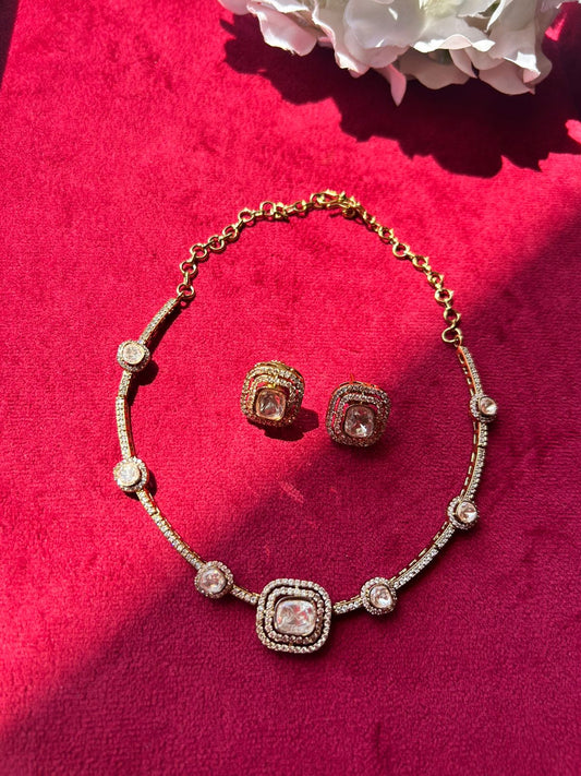 Victorian Yellow Polki Necklace Set VNN484