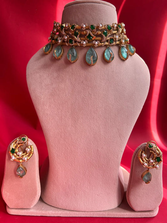Mint Blue Stone Fusion Chokar Set VNN500