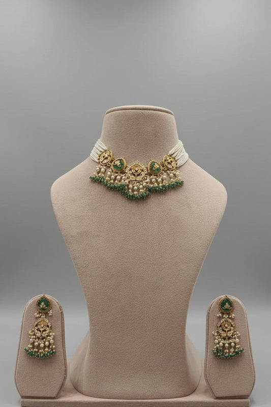 Green Stone Heritage Pan Chokar Set- VNN513