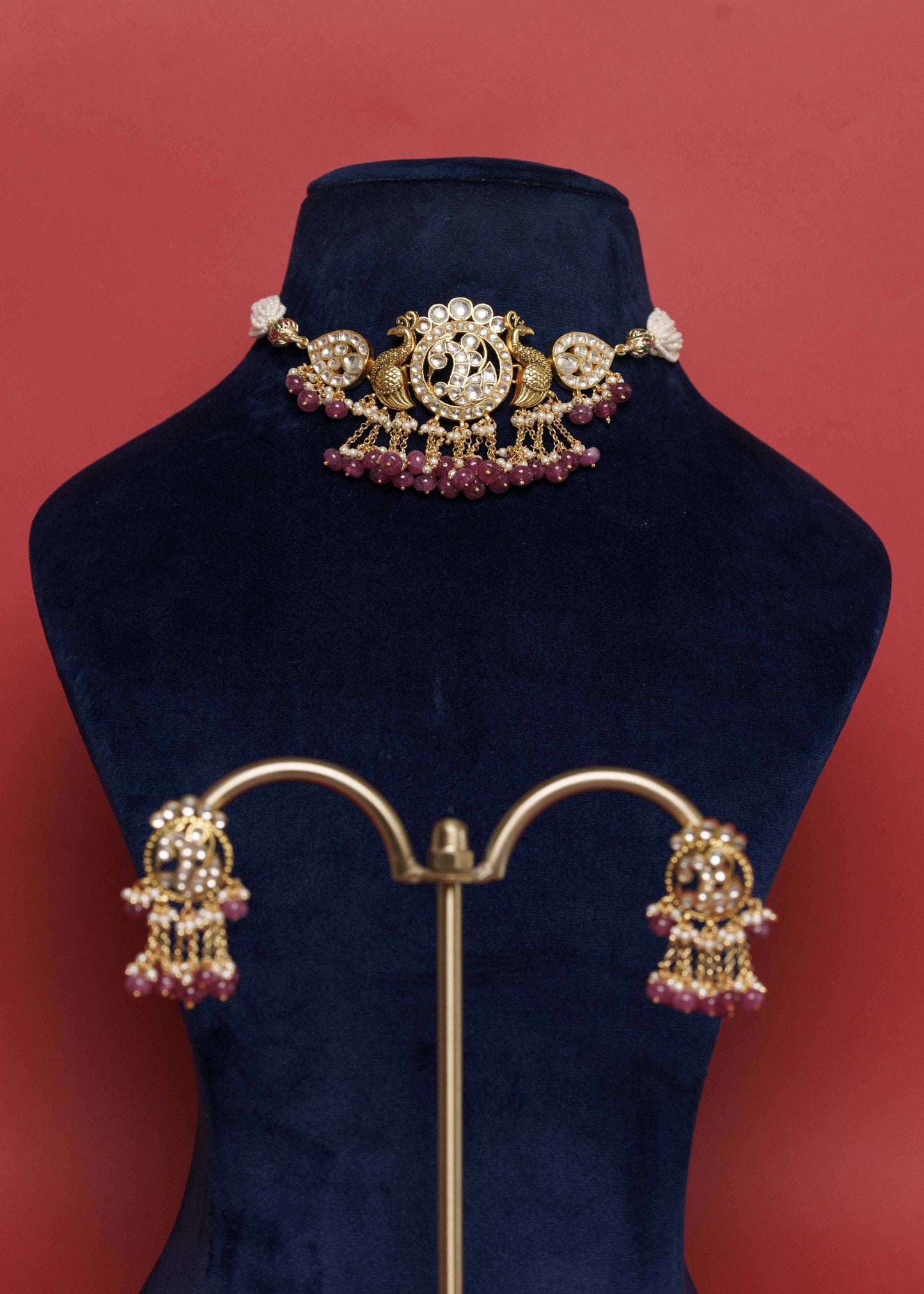 Peacock Rubi Kharbuja Drop Necklace Set VNN515