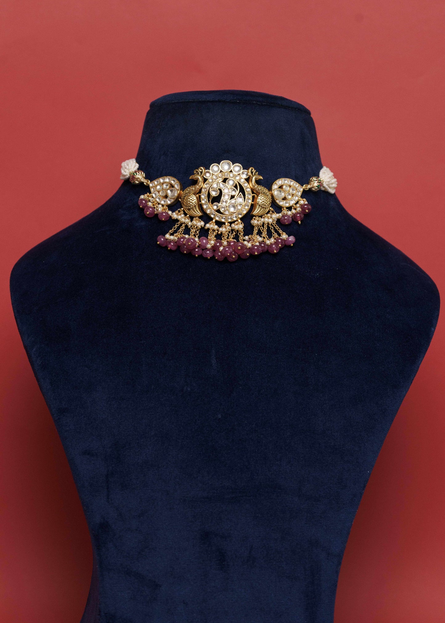 Peacock Rubi Kharbuja Drop Necklace Set VNN515