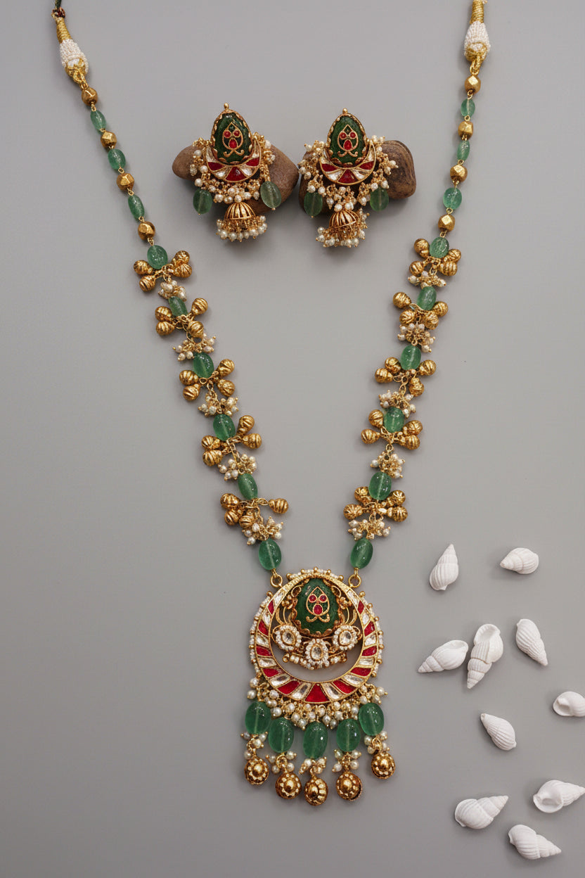 Long Jadau Ghughari Necklace Set VNN525