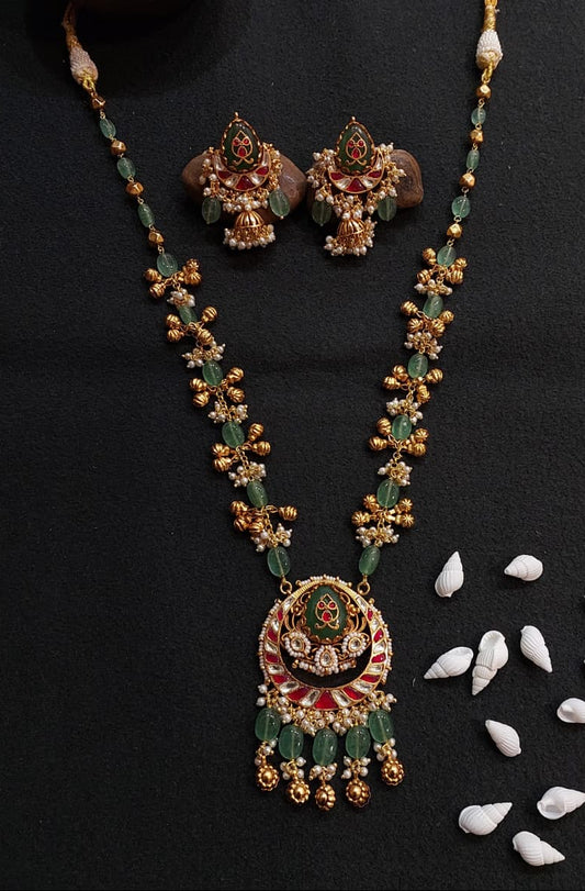 Long Jadau Ghughari Necklace Set VNN525