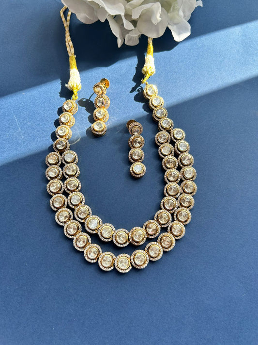 Double Layered Polki Necklace Set VNN526