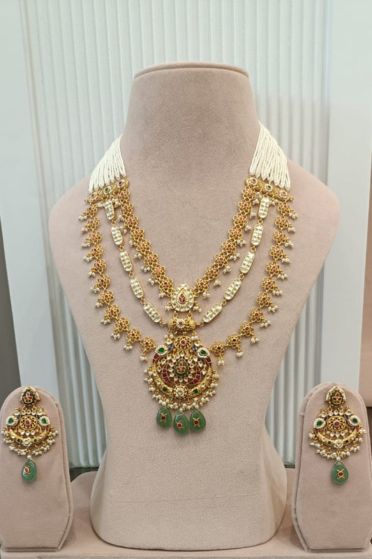 Heritage 3 Layered  Jadau Necklace  Set VNN530
