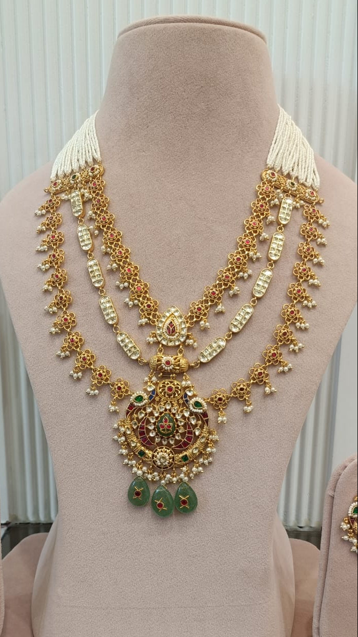 Heritage 3 Layered  Jadau Necklace  Set VNN530