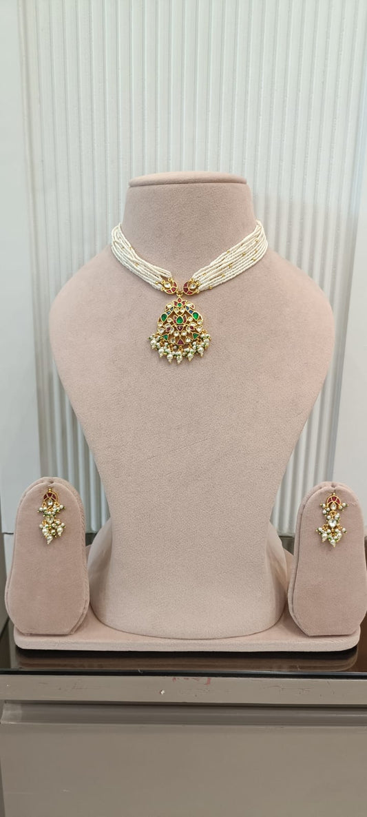 Lotus Peacock Jadau Necklace Set VNN539