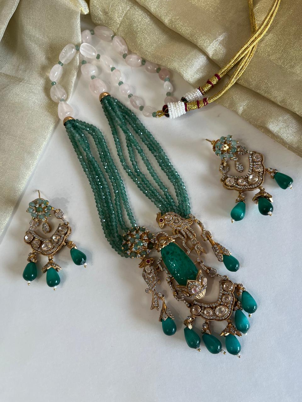 Green Beads Polki Pendant Set VNN546