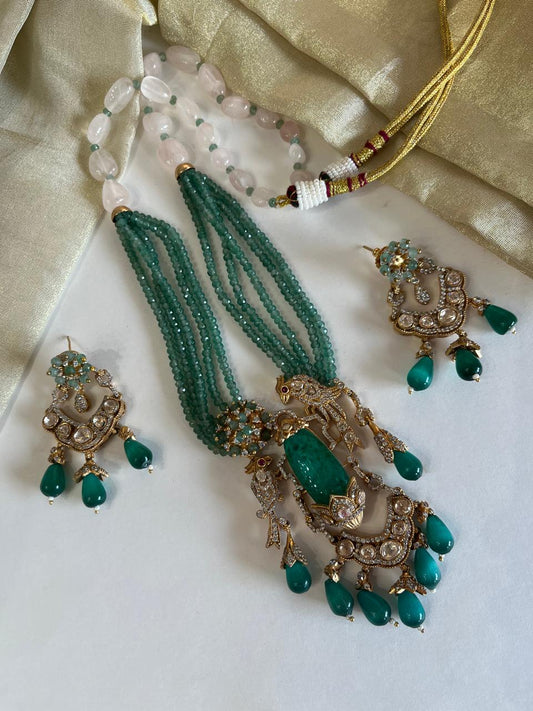 Green Beads Polki Pendant Set VNN546