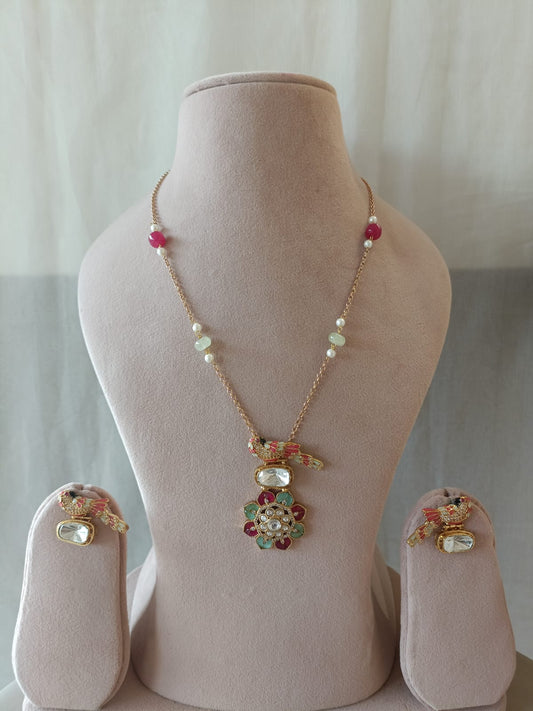 Antique Minakari Bird Pendant Set VNN556