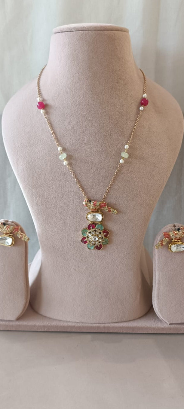 Antique Minakari Bird Pendant Set VNN556