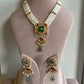 Green Stone Square Jadau Pendant Pearl Set VNN565
