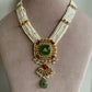 Green Stone Square Jadau Pendant Pearl Set VNN565
