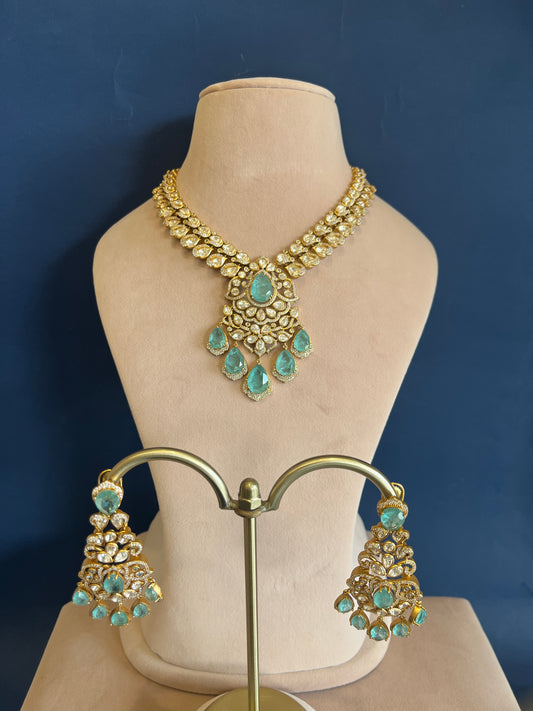 Victorian Green Doublet Stone Necklace Set VNN567