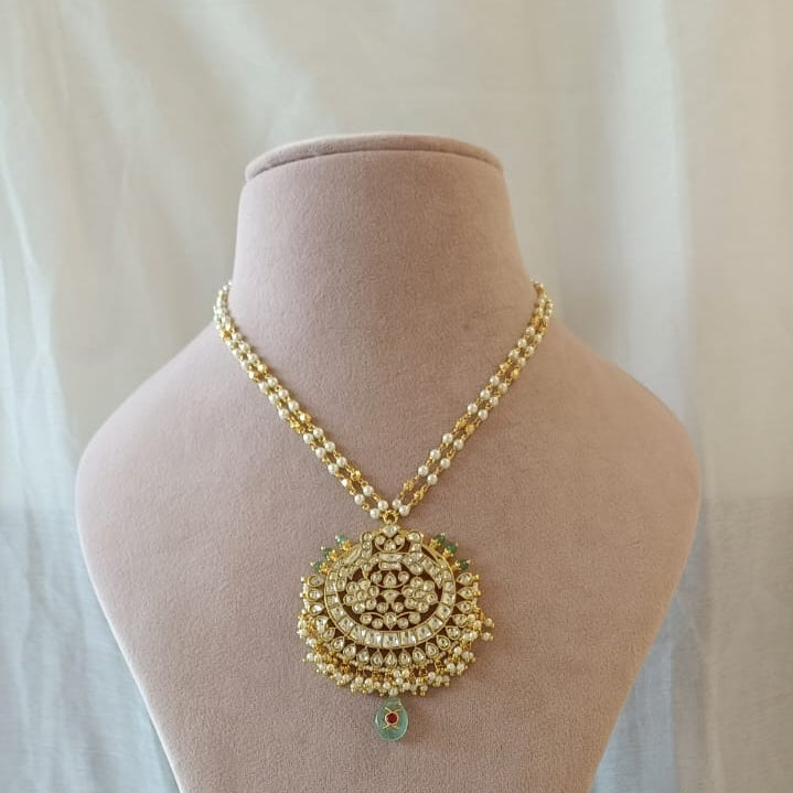 White Jadau Pendant Pearl Long Set VNN568